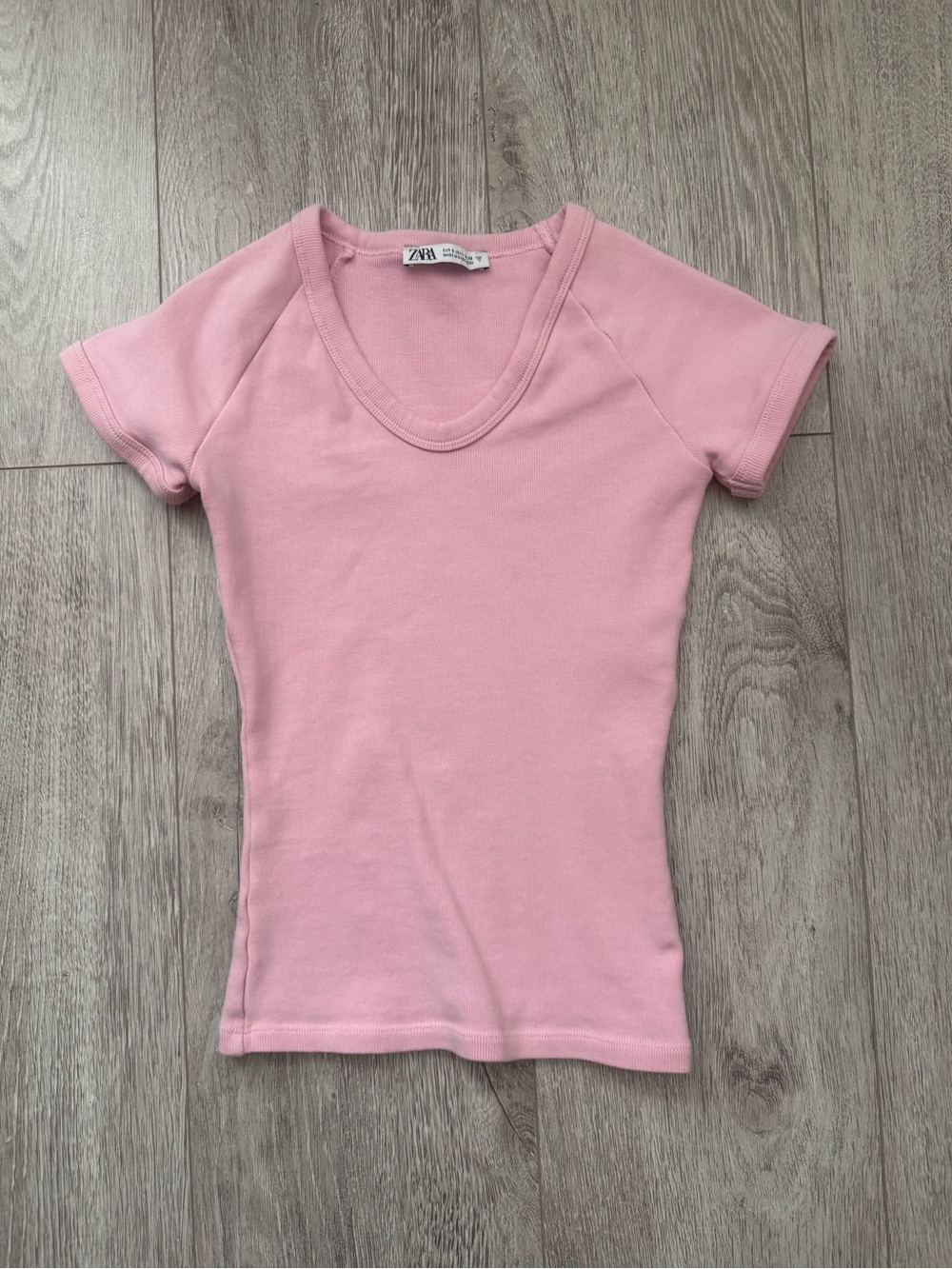 Zara Light Pink Scoop Neck Short Sleeve Top